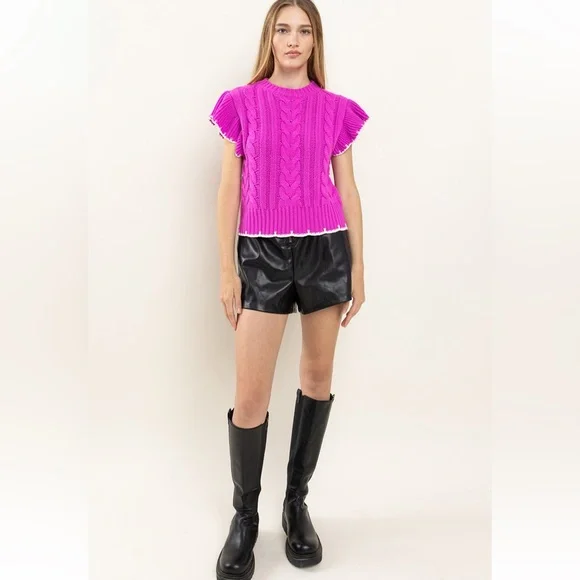 34 Fabulous Contrast Knit Ruffle Sweater Top - Picture 2 of 5